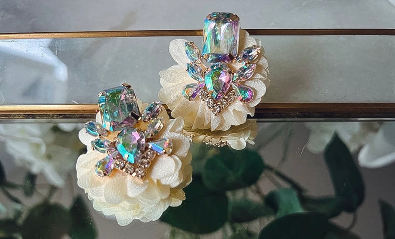 Aros efecto cristal con detalle floral