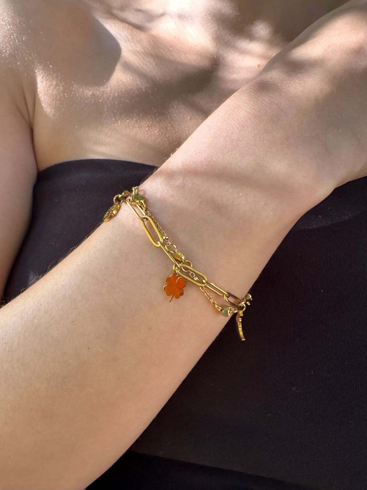 Pulsera de eslabones con cadena delgada y dijes