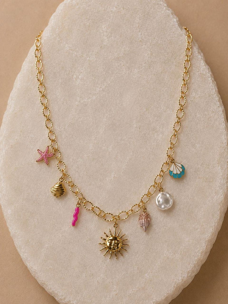 Collar de eslabon con diges de mar en rosa