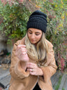 Gorro tejido negro con pompón desmontable