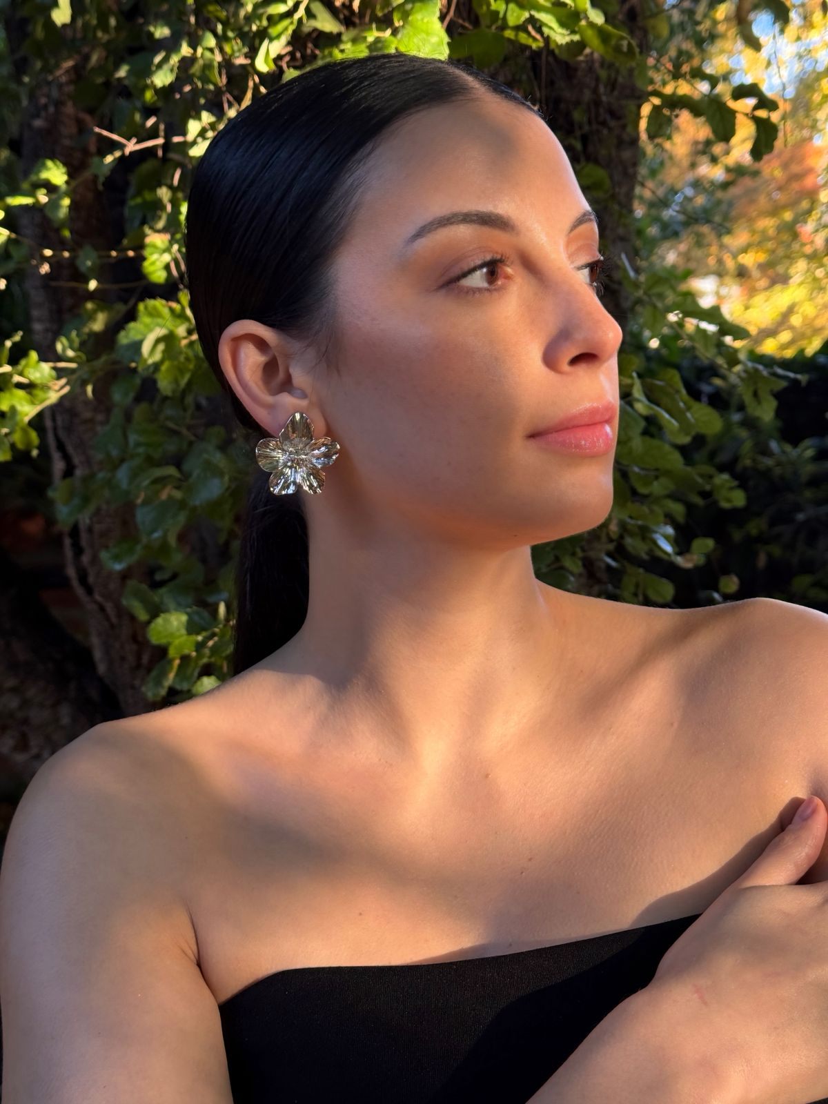 Aros flor plateadas