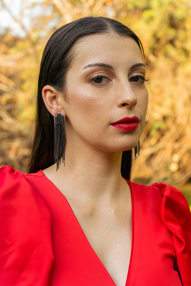 Aros colgantes efecto cadena brillos negros