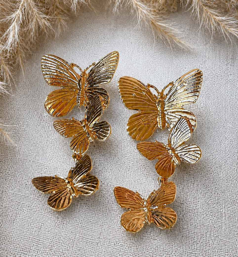 Aros colgantes mariposas doradas